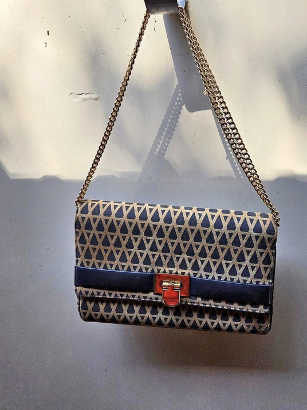 Vintage Morris MoskowitzGenuine Leather Geometric Bag in Gray& Gold Like New